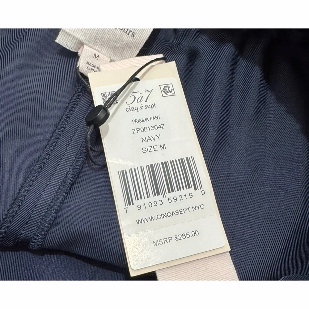 Cinq a Sept Priscilla Wide Leg Ruffle Hem Cargo Navy Blue Pants Women’s Medium - Picture 7 of 9
